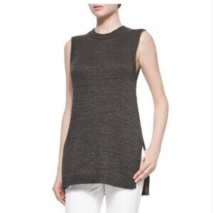 Theory Meenaly Knit Worthy Knit Sweater Womens Medium Gray Crew Neck Sleeveless